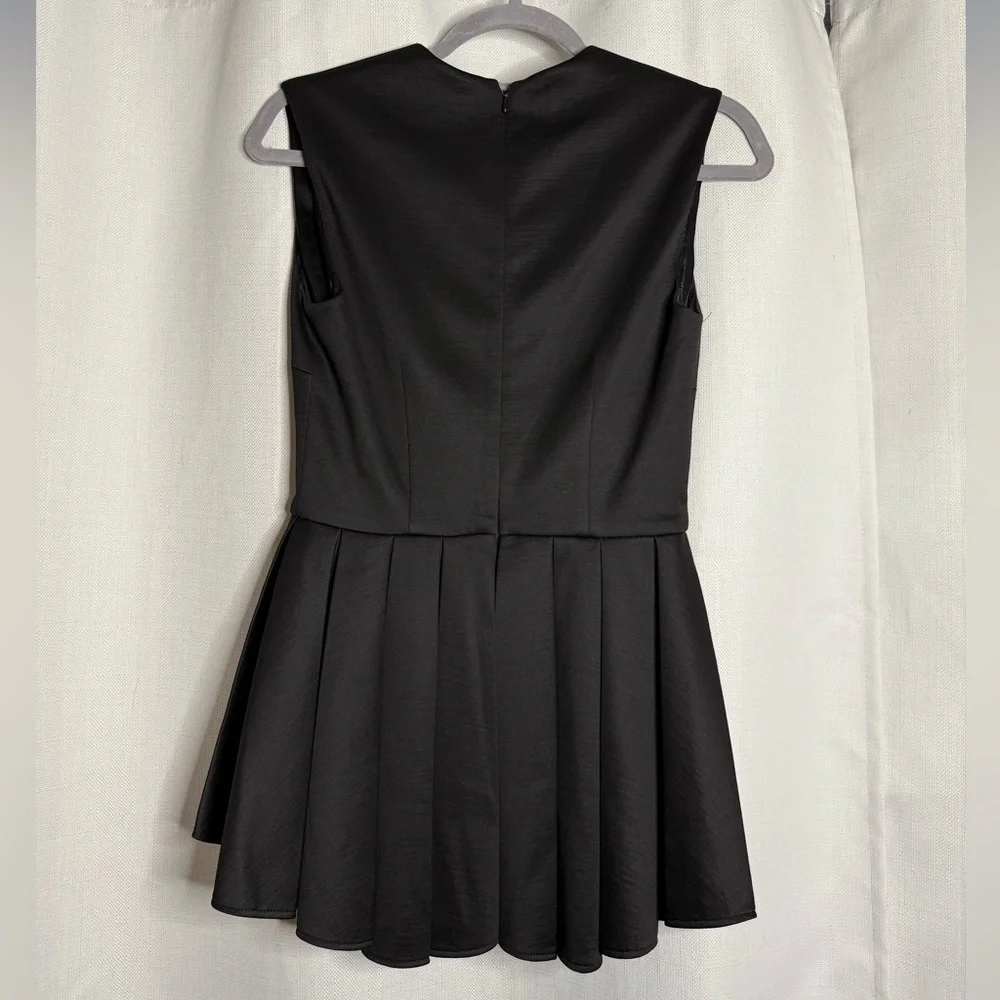 Cushnie Et Ochs V Neck Pleated Silk Wool Black Sleeveless High Low Peplum Top 4 - Picture 6 of 12